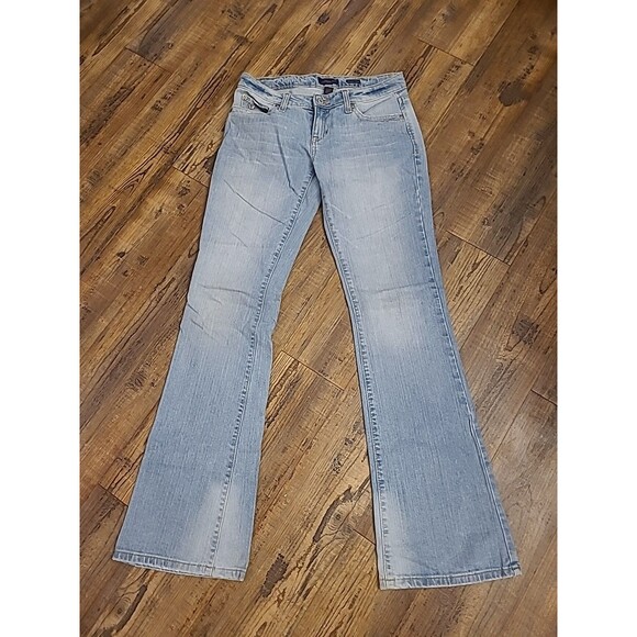 Y2K AEROPOSTALE WOMENS 5/6L LIGHT Denim Flare Stretch Jeans Jeweled Pockets - Picture 1 of 12
